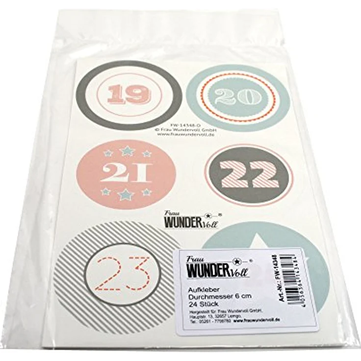 Frau WUNDERVoll® 24 Adventskalenderzahlen XL Aufkleber Pastell, Durchmesser 6 cm, Weihnachten, DIY Kalender, Kindergeburtstag, Aufkleber Kinder, Junge, Mädchen – Bild 3