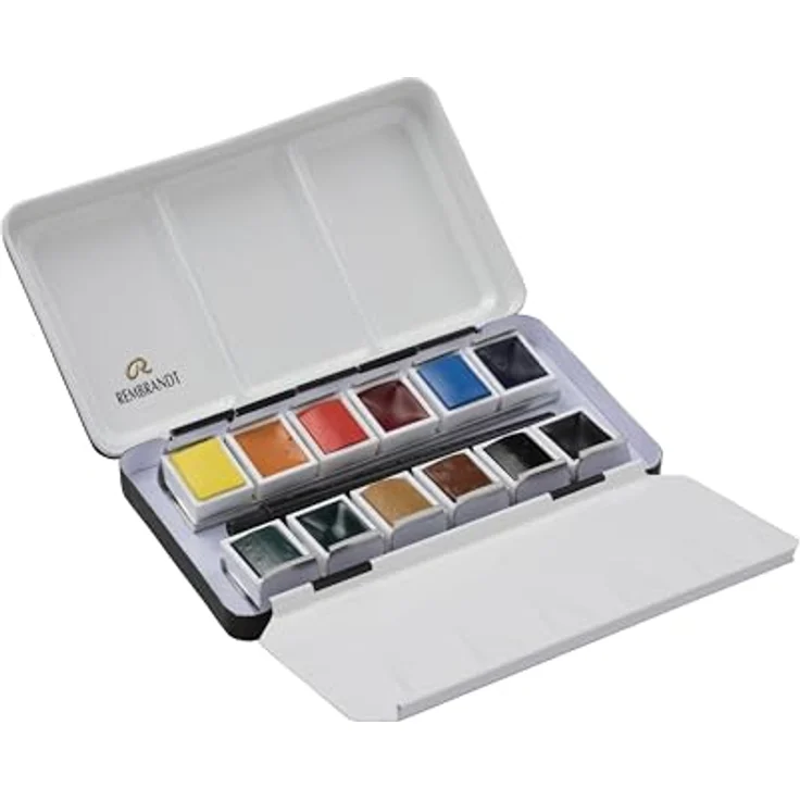 Rembrandt Profi-Aquarellfarben-Set, 12 monopigmentierte Farben in luxuriöser Metalldose + Pinsel – Bild 3