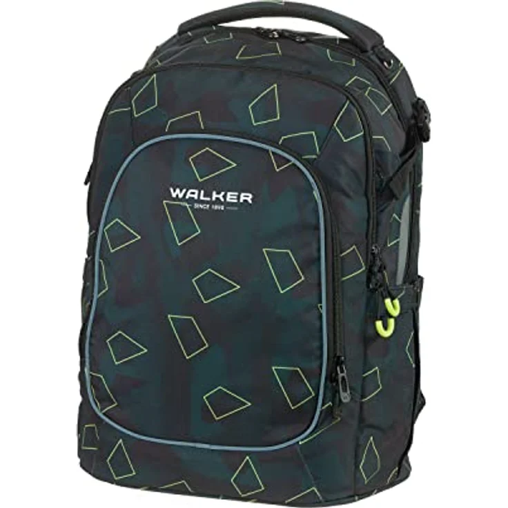 Walker 42122-363, Schulrucksack Campus Evo 2.0 "Green Polygon", 3 Fächer, Rückenpolsterung, höhenverstellbares Tragesystem, wasserabweisendes Material, 33 Liter, dunkelgrün – Bild 1