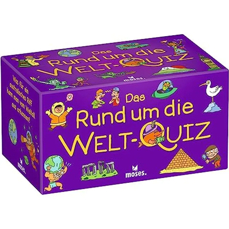 moses 90164 Rund um die Welt, Kinderquiz mit 100 spannenden Fragen, Weltreise Quiz für zuhause, Ratespiel für clevere Kids ab 8 Jahren und 2-5 Spieler