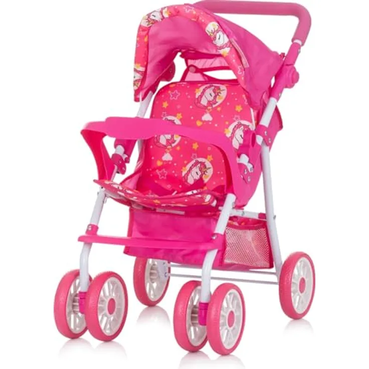 Chipolino Puppenwagen Dolly, faltbar mit verstellbarem Frontbügel und Fußstütze, rosa