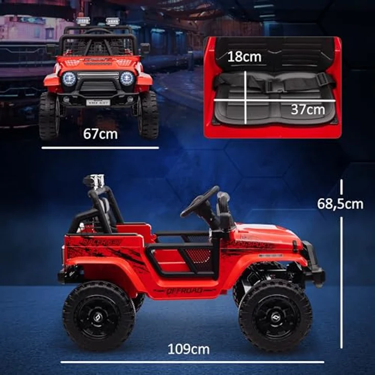 AIYAPLAY Elektro-Kinderauto mit Musikanschluss, 2,4G Fernbedienung, Scheinwerfer, Hupe, 3-5 km/h, Belastbarkeit 50 kg, Rot – Bild 5