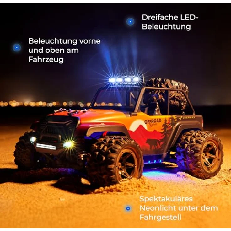Overmax X-Quail RC Auto 4x4 Offroad Crawler 1:18, LED-Beleuchtung, 2 Akkus, bis zu 25 km/h, Drift auf 2 Rädern – Bild 4