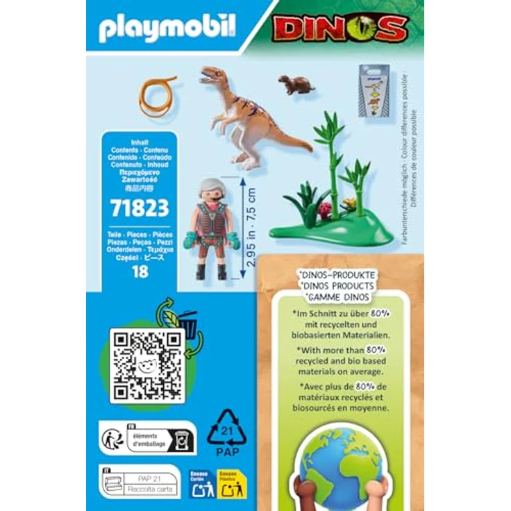PLAYMOBIL 71823 Velociraptor, Dino-Spielset mit Erdhügel und Forscherfigur – Bild 5
