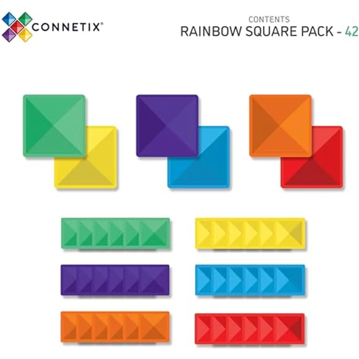 Connetix Rainbow Square Pack Magnetbausteine, (Open Play, 42 Teile), pädagogisches Lernspiel, ab 3 Jahren – Bild 6
