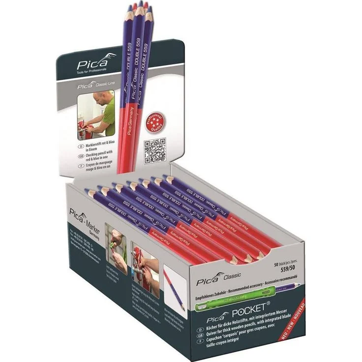 Pica Classic Double 559, Markierstift und Bleistift mit rot und blau, beidseitig spitzbar, 17.5 cm (50 x)