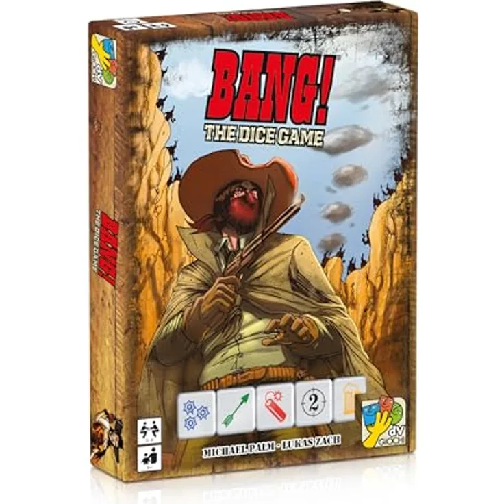 dV Giochi BANG! Das Würfelspiel DVG 9105, für 3 bis 8 Spieler, inklusive fünf sechsseitigen Würfel und neun indischen Pfeilen