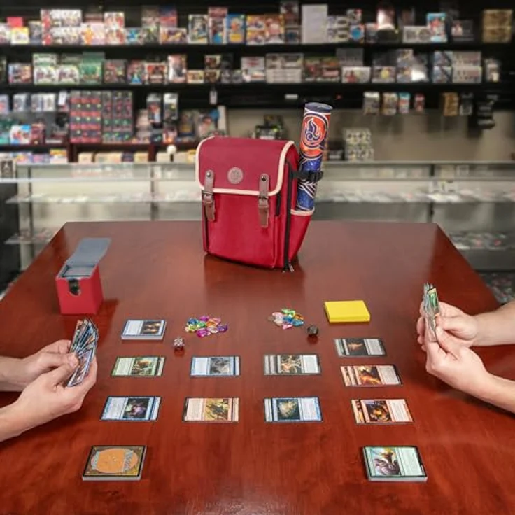 ENHANCE Designer Edition Kompakter MTG-Rucksack, anpassbarer Innenraum für Magic: The Gathering, Lorcana & mehr, Zubehörfach für Würfelbeutel, Boosterpacks, Tag Tracker, Playmat-Fach, Rot – Bild 2