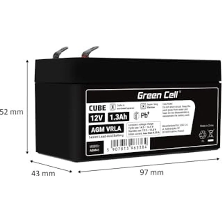 Green Cell® AGM 12V 1,3Ah Vlies Akku, wartungsfreie Blei Batterie für Elektro Spielzeug, Alarm & Notstromversorgung – Bild 2