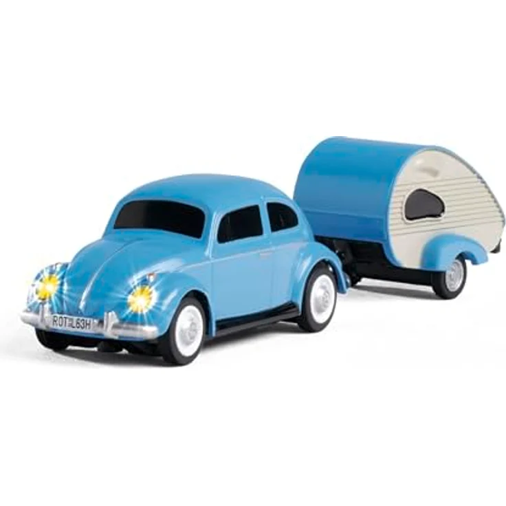 Carson 500504148 1:87 VW Beetle mit Anhänger 2.4G 100% RTR - Fahrfertiges Modell, RC Auto, H0 Auto,RC Modell,Diorama Fahrzeug - Detailgetreu lackiert, störungsfreie 2,4GHz Fernsteueranlage, LED Beleuchtung, hochwertige Qualität – Bild 2
