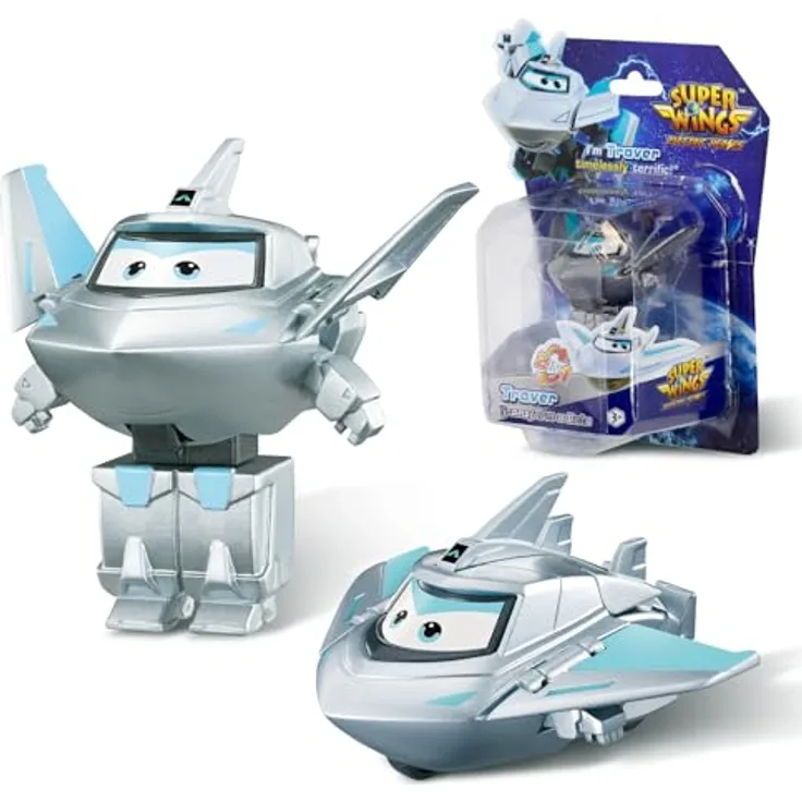 Super Wings Transformations-Flugzeug Traver, 2-in-1 Action Figur, 5 cm großes Spielzeug, Silver, für Jungen und Mädchen ab 3 Jahren