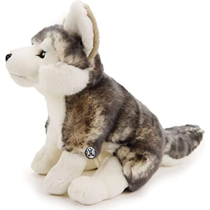 Kuscheltiere.biz Husky Kuscheltier Hund sitzend Schlittenhund grau-weiß Plüschtier Nikita - Naturrealistischer Husky, blauen Knopfaugen, Lebensecht mit dunklen Haarspitzen, 40 cm, waschbar bei 30°C – Bild 4