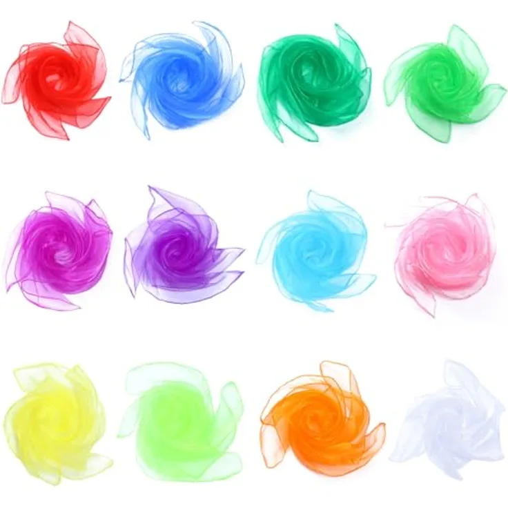 Xynovate Chiffontücher 12 Stück, 60 x 60 cm in 12 Farben für Tanz, Jonglieren und Bühnenauftritte