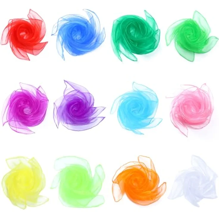Xynovate Chiffontücher 12 Stück, 60 x 60 cm in 12 Farben für Tanz, Jonglieren und Bühnenauftritte – Bild 1