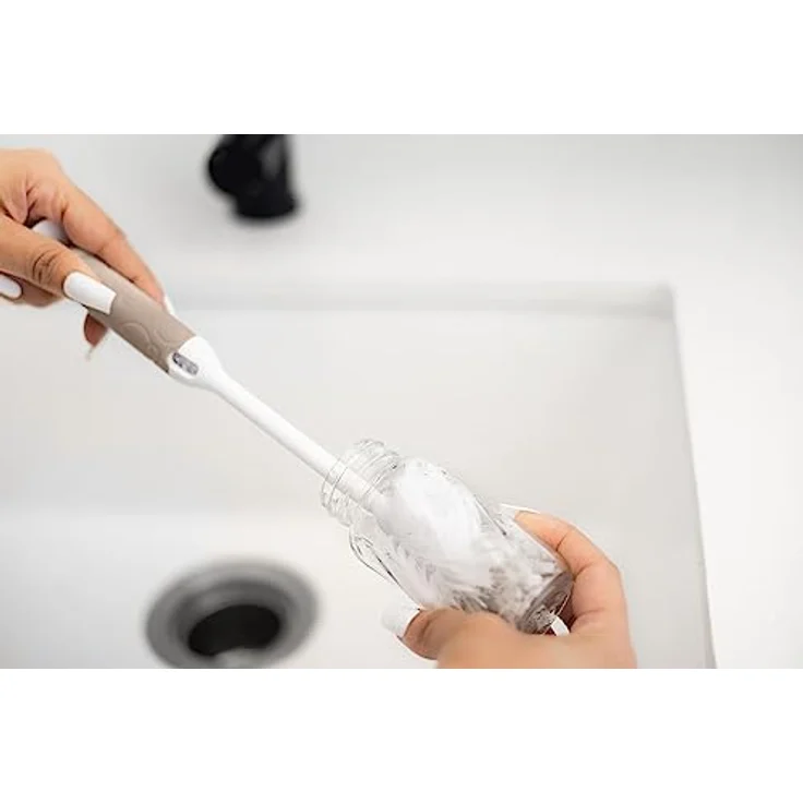 Ubbi Deluxe Baby Bottle Brush Set, 2-in-1 Flaschen- und Saugerbürste mit Saugfuß, hygienisch und langlebig, Taupe – Bild 5