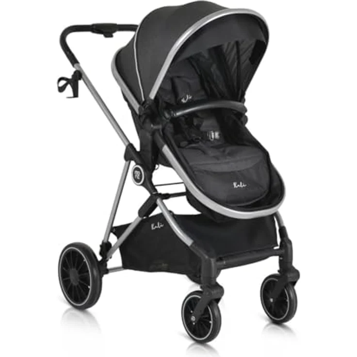 Moni Kombikinderwagen 2 in 1 Kali 22 kg umbaubar, Moskitonetz, schwenkbare Vorderräder, Farbe: schwarz – Bild 4