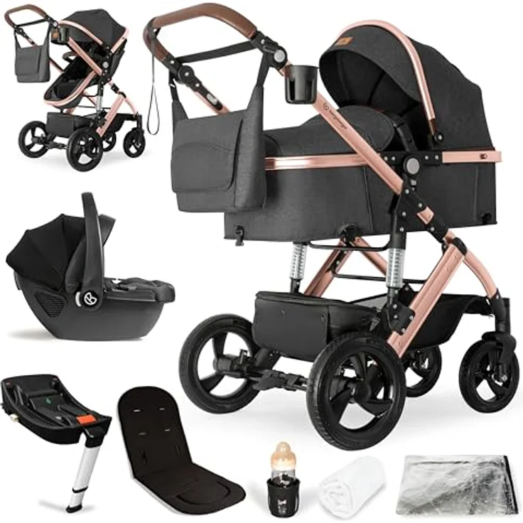 Bergsteiger Nizza 3 in 1 Kinderwagen, Kombikinderwagen Komplettset, Auto-Babyschale & Isofix Station, Babywanne & Buggy Sportsitz inklusive – Bild 1