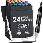 OfficeTree 24 Alkohol Marker - Intensive Farben - Twin Marker Set zum Zeichnen und Malen - Touch Marker Stifte auch als Manga Stifte