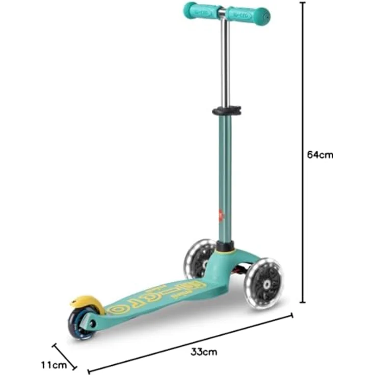 Micro Micro Eco Kinderscooter Mini Deluxe, Verstellbarer Lenker, Leuchtrollen, 2-5 Jahre, für Jungen und Mädchen, Mint – Bild 2