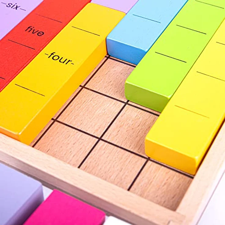 Bigjigs Toys Didaktische Tabelle Zehner, Lernspiel aus Holz zur Zahlenverknüpfung, 1-10, kindgerechte Farben – Bild 4
