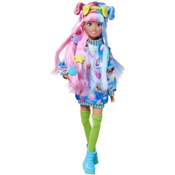 SIMBA Anziehpuppe Kawaii Hi Mia, bewegliche Fashion-Puppe mit rosa-blauen Haaren, 26 cm, inkl. Hund Choco und Zubehör – Bild 3