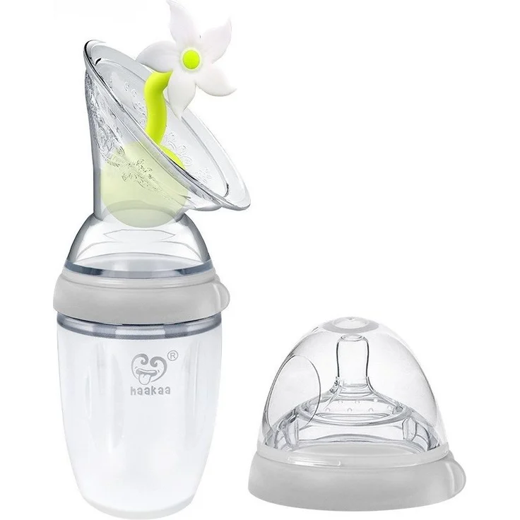 Haakaa Milchpumpe Generation 3 Starter Set, 250 ml Silikonpumpe mit Schoppenaufsatz und Blumenverschluss, kompatibel mit 5-in-1 Fütterungssystem
