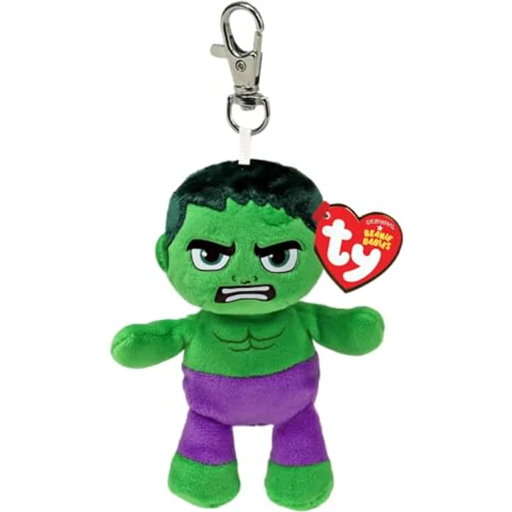 TY Ty Clips – Kollektion Marvel – Schlüsselring aus Plüsch, Hulk 10 cm, Geschenkidee für Groß und Klein, authentisches Ty Herz und Namensschild, grün – Bild 1