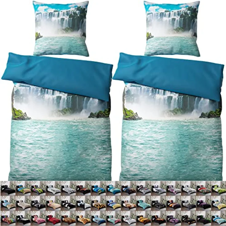 Sanilo® Bettwäsche 135x200 cm, 100% Baumwolle, 4-teilig, Wendebettwäsche Wasserfall, Oeko-TEX Zertifiziert – Bild 1