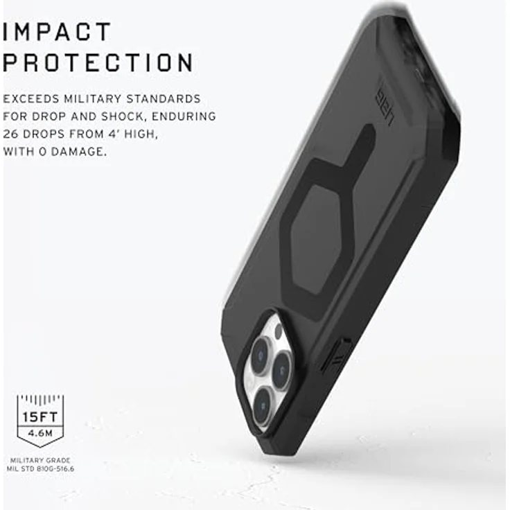 URBAN ARMOR GEAR Essential MS Case kompatibel mit Apple iPhone 15 Pro Hülle [50% recyceltes Material, Wireless Charging/Magnetisches Laden optimiert, 4,6m Fallschutz] schwarz – Bild 3