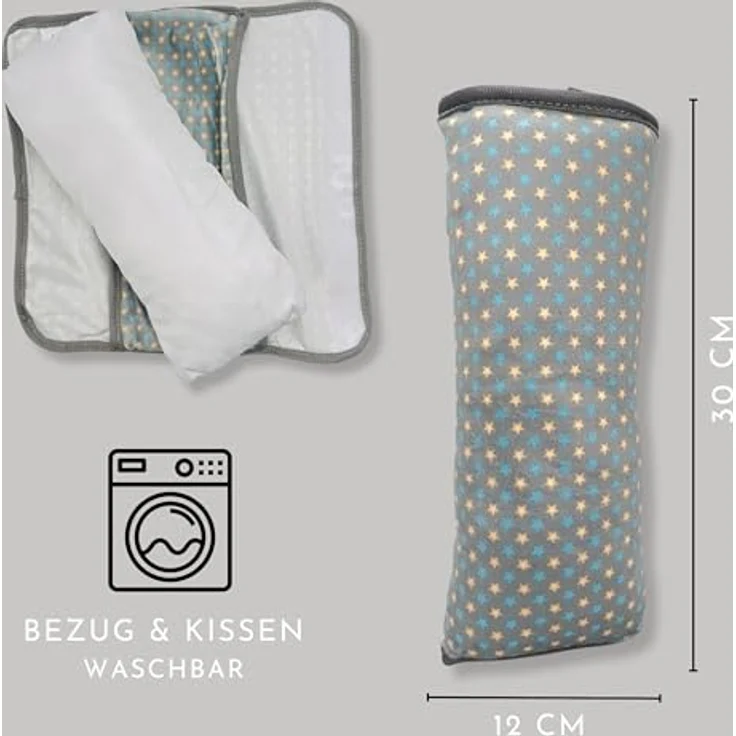 HECKBO Auto Schlafkissen für Kinder - Sterne Design, maschinenwaschbar, kuschelweich, Gurtkissen und Reisekissen für Autofahrten und Reisen – Bild 2