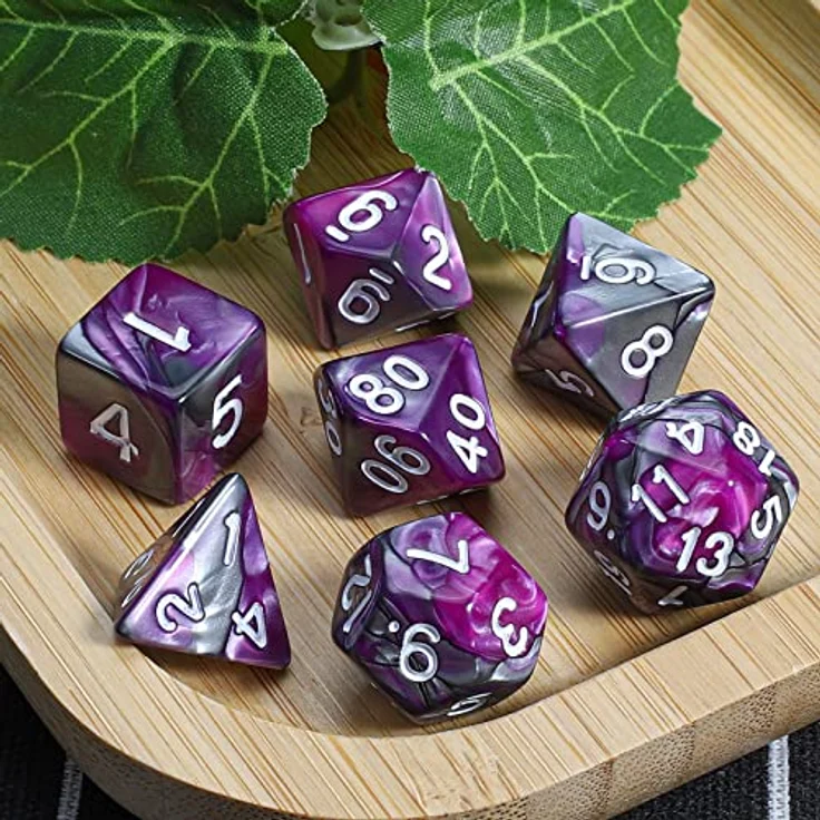 QMAY DND Dice Polyedrisches Würfel Set, 7 Stück für Dungeons und Dragons, Lila gemischtes Silber, inklusive D20, D12, D10, D%, D8, D6, D4, Acryl, wasserdicht und langlebig – Bild 5