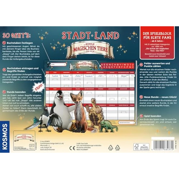 Kosmos 684372 Stadt Land Die Schule der magischen Tiere, Spielblock zum Film, Stadt Land Fluss - Kartenspiel für Mädchen und Jungen ab 8 Jahren – Bild 2