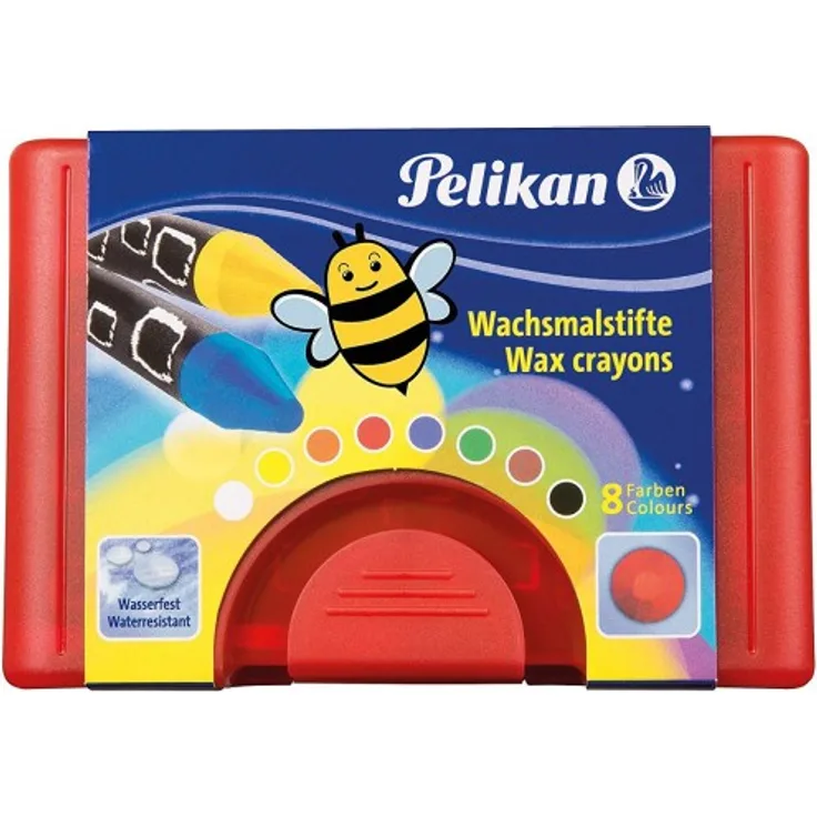 Pelikan Wachsmalstifte wasserfest, Etui mit 8 bruchfesten Stiften in leuchtenden Farben