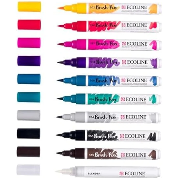 Ecoline Brush Pen-Set, 10 flüssige Aquarellstifte für Handlettering in leuchtenden Farbtönen – Mischbare Pinselstifte für Zeichnen und Basteln – Bild 2