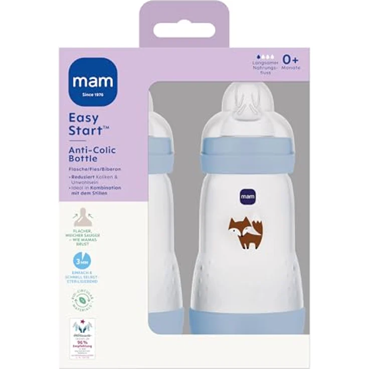 MAM Easy Start Anti-Colic Babyflasche, 2er Set 260 ml, selbst-sterilisierend, Gr. 1, Fuchs – Bild 3