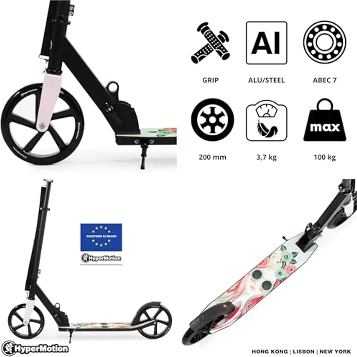 HyperMotion Faltbarer City-Scooter VIBE Pink – für Nutzer bis 100 kg, verstellbarer Lenker und große 200 mm Räder – Bild 6