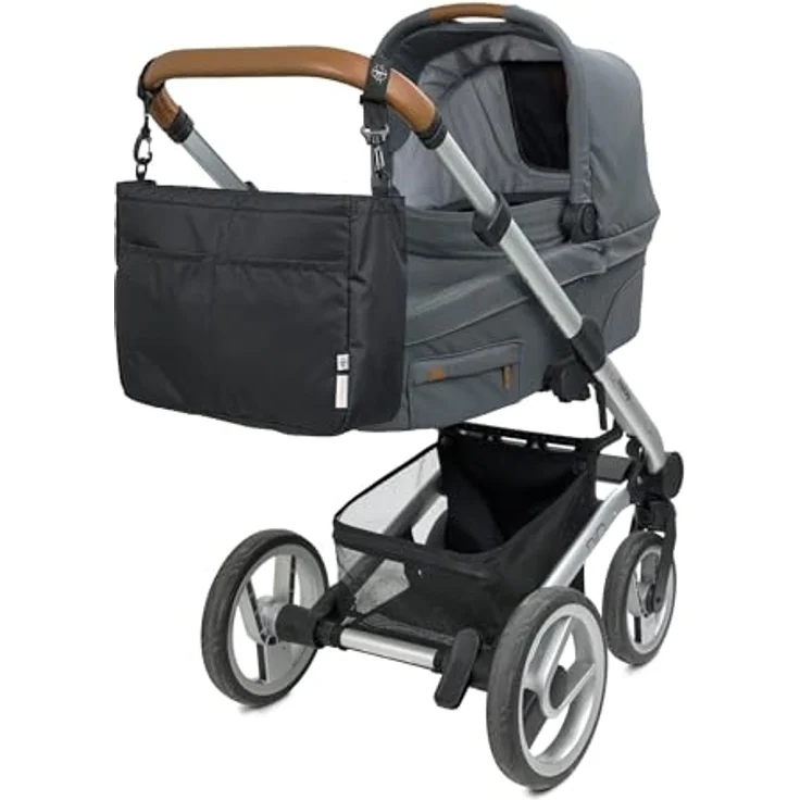 LÄSSIG Baby Kinderwagenorganizer Taschenorganizer inkl. Kinderwagenbefestigung und Schultergurt/Casual MIX Multi Bag black, kompakt und wasserabweisend – Bild 4