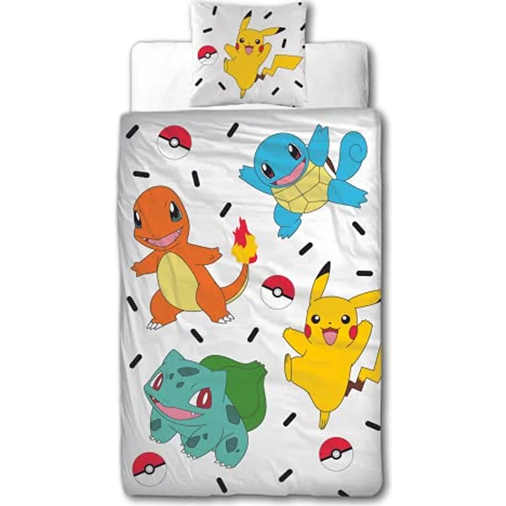 Bettwäsche Pokemon 135x200 + 80x80 · Pokémon Pikachu & Friends Game · 100% Baumwolle · 2 teilig Teenager Kinder-Bettwäsche – Bild 1