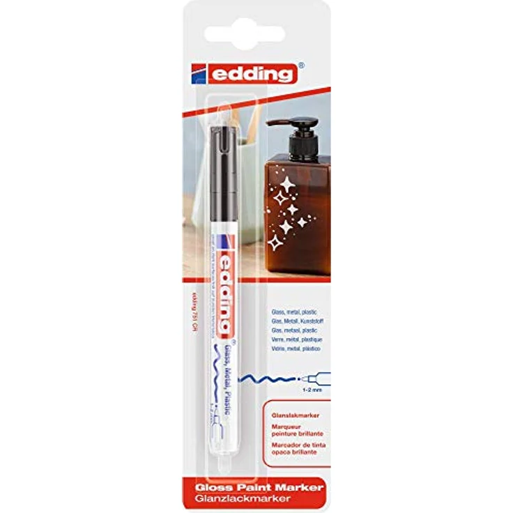edding 751 Glanzlackmarker - schwarz - Packung mit 1 Lackmarker - Rundspitze 1-2 mm - Lackstift für Glas, Stein, Holz, Kunststoff und Papier - wasserfest, stark deckend – Bild 2