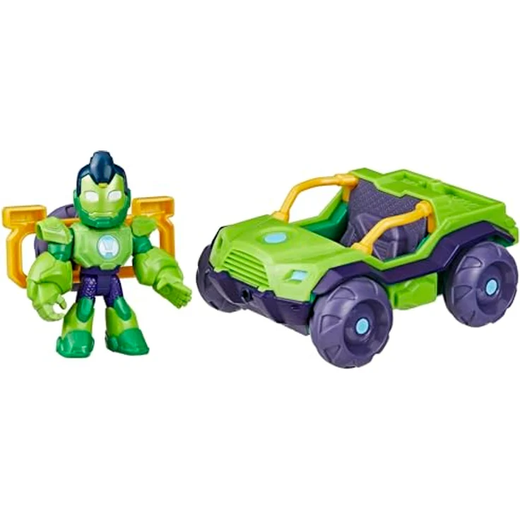 Marvel Iron Man and His Awesome Friends Iron Hulk Action-Figur & Fahrzeug, 2-in-1 Superhelden-Spielzeug für Kinder ab 4 Jahren, grün – Bild 1