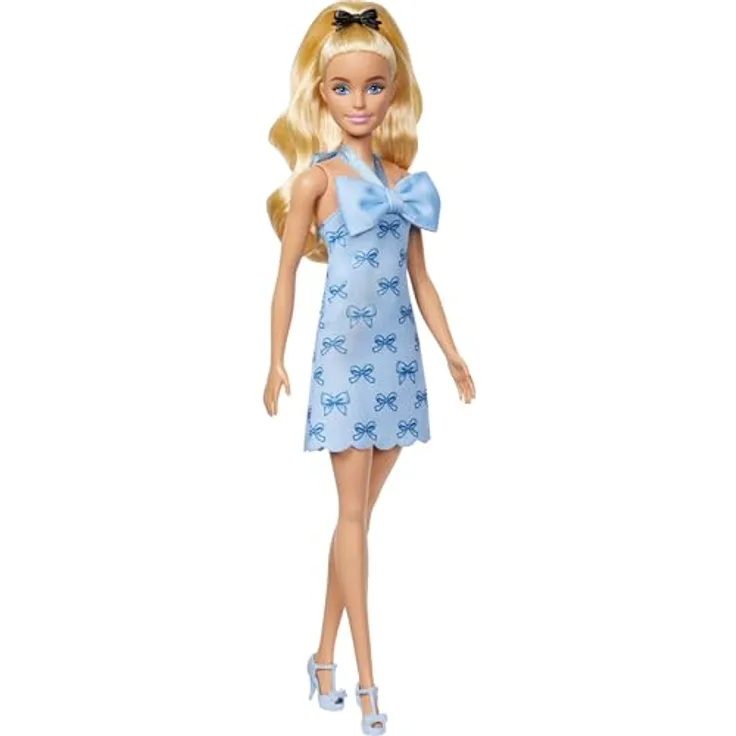 Barbie Fashionista Puppe mit blauer Schleife, Anziehpuppe für kreative Modeerlebnisse