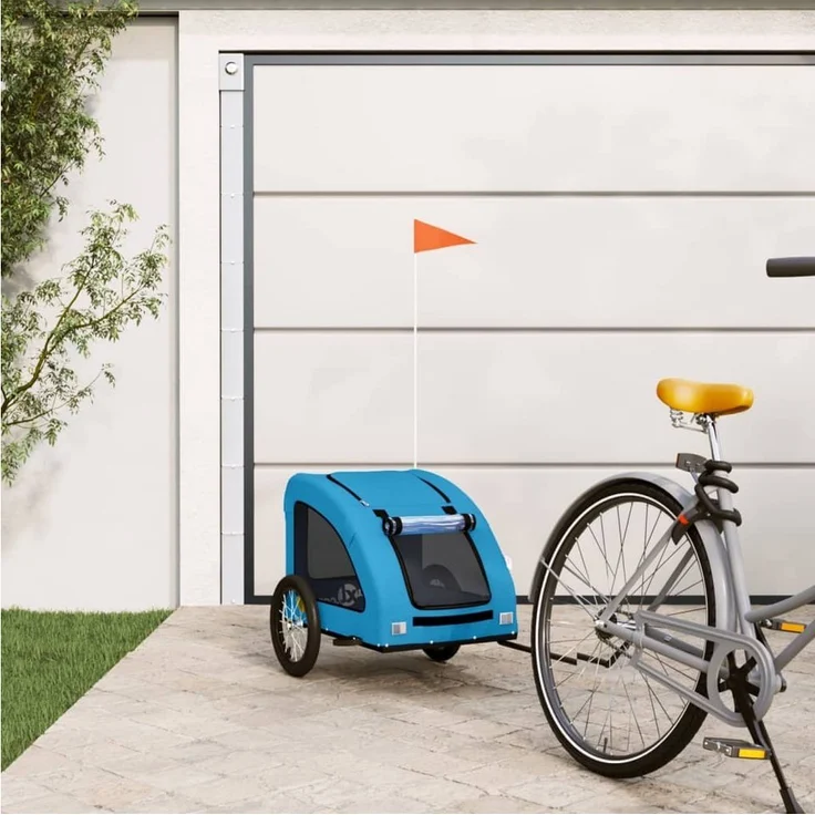 vidaXL Fahrradhundeanhänger Blau Oxford-Gewebe und Eisen, für Hunde bis 45 kg, mit PVC-Dach und Reflektoren – Bild 1