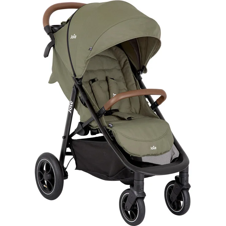 Joie Litetrax PRO Air Buggy, Dunkelgrün, 5-Punkte-Gurt, einhand-faltbar, Federung, abklappbare Fußstütze, für Babyschale geeignet
