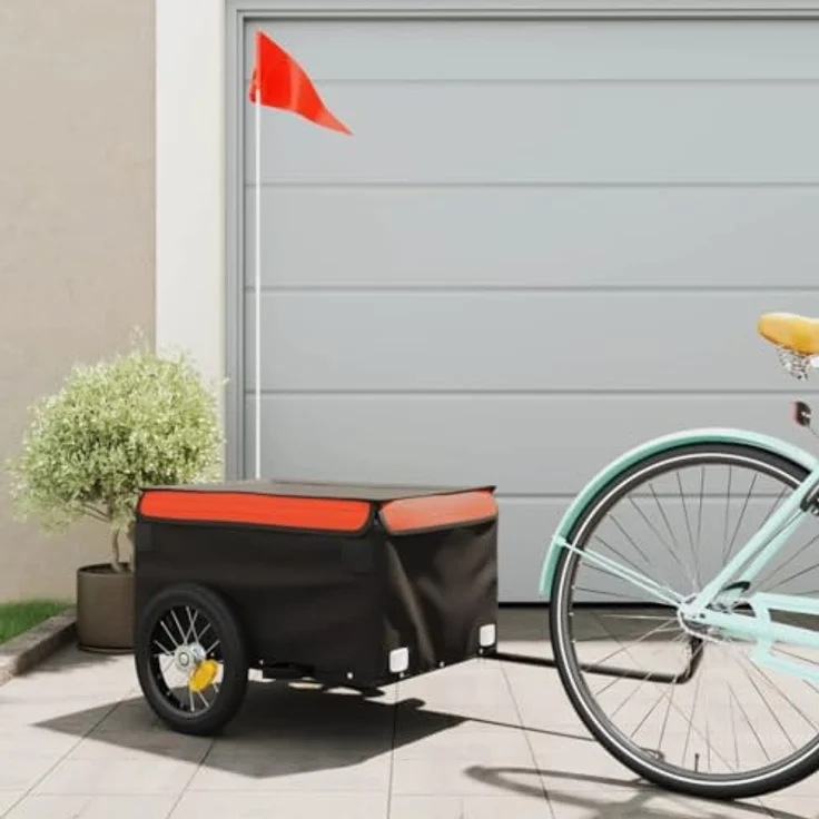 vidaXL Fahrradlastenanhänger Fahrradanhänger Schwarz und Orange 30 kg Eisen, Robuster Lastenanhänger für den Transport schwerer Güter – Bild 2