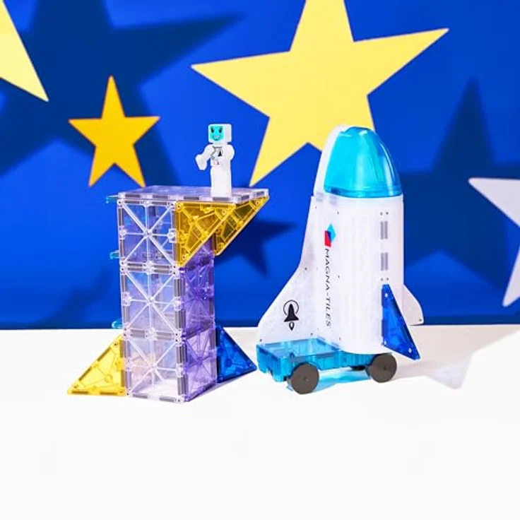 Magna-Tiles Space 32-teiliges Magnetbauset - Die Originale Magnetbaumarke mit Space Shuttle und reichlich Stauraum – Bild 3
