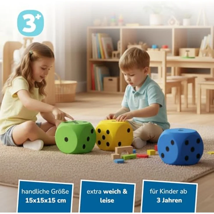 alldoro 63107 XXL Schaumstoff-Würfel Grün, 15 x 15 cm, weicher Soft-Spielwürfel für Indoor & Outdoor, spielerisches Lernen und sicherer Spielspaß – Bild 2