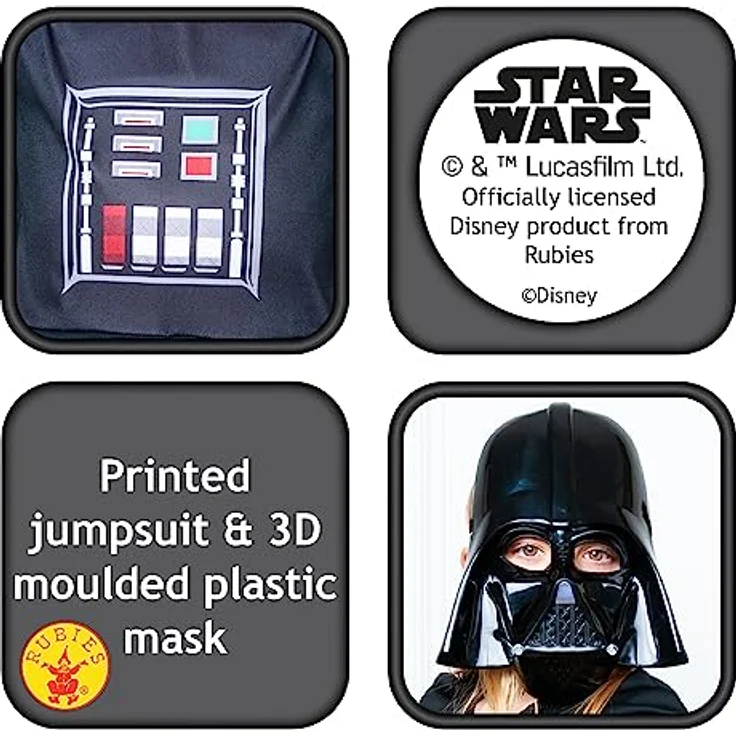 Rubie's Offizielles Disney Star Wars Darth Vader-Kostüm, Kindergröße S (9-10 Jahre), mit Overall, Maske und Umhang – Bild 3