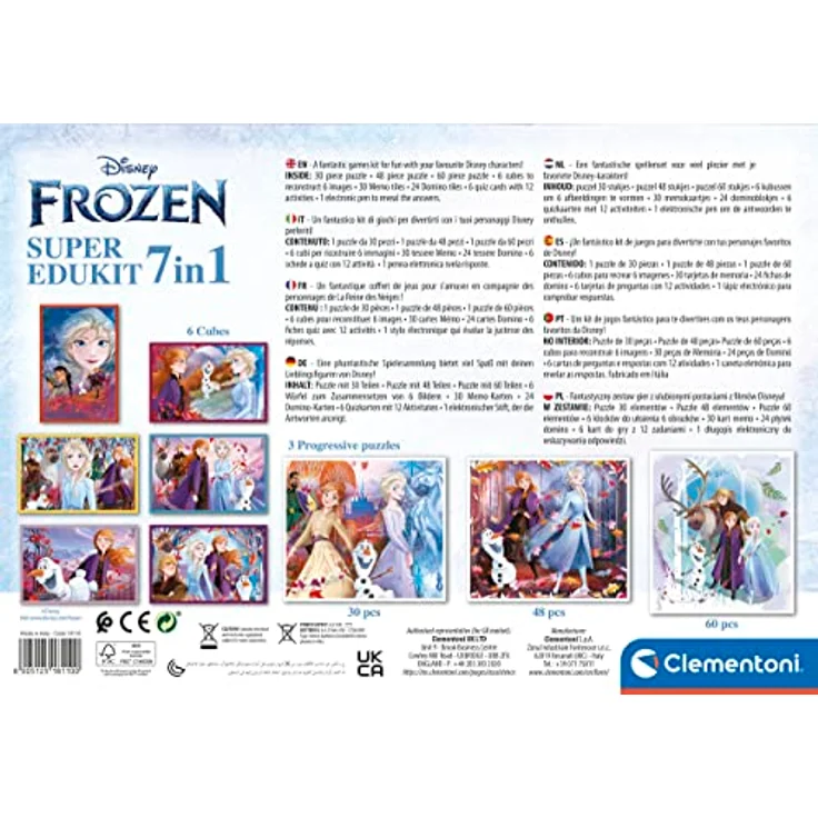 Clementoni Disney Die Eiskönigin 7-in-1 Set, Memory, 3 Puzzles, Domino, Quiz-Karten & Würfel – pädagogische Spiele für Kinder ab 3 Jahren, fördert Gedächtnis und logisches Denken – Bild 3