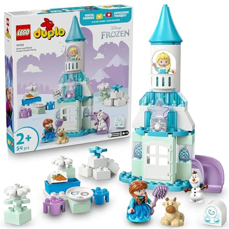 LEGO DUPLO Disney Frozen Annas und Elsas Party im Eispalast (10455) mit Figuren, aufklappbarem Schloss und mehrfarbigem Lichtstein für kreatives Spielen ab 2 Jahren