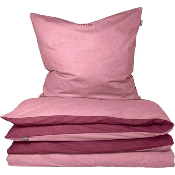 Schiesser Feinbiber Wendebettwäsche Doubleface, 100% Baumwolle, Farbe:Altrosa und Rosenholz, Größe:135 cm x 200 cm – Bild 1